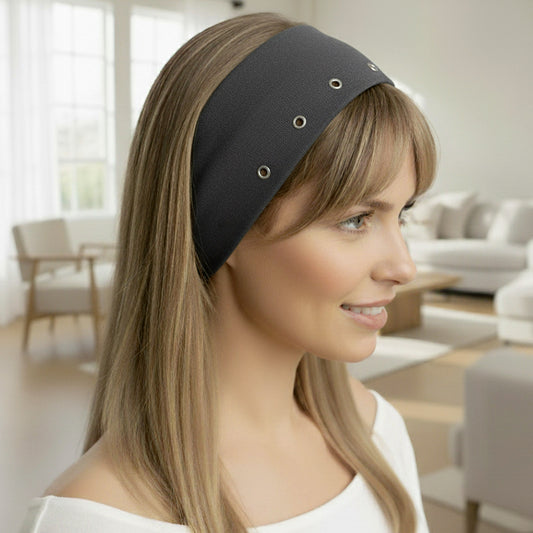 Bandeau Large à Œillets Métalliques Lexie en Coton Gris