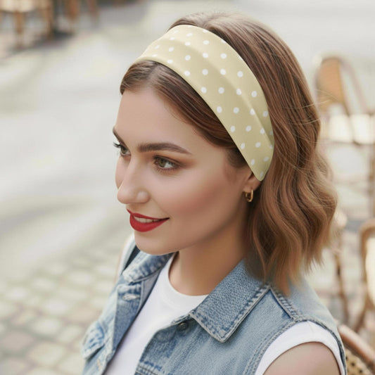 Bandeau Large à Pois Julia en Coton Beige