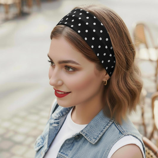 Bandeau Large à Pois Julia en Coton Noir