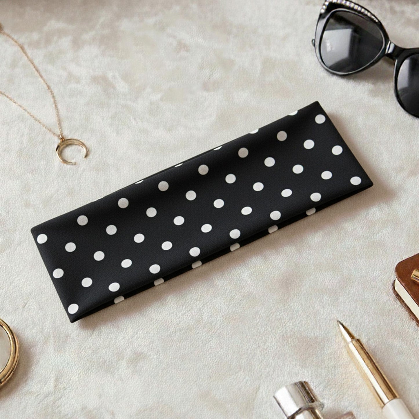 Bandeau Large à Pois Julia en Coton Noir