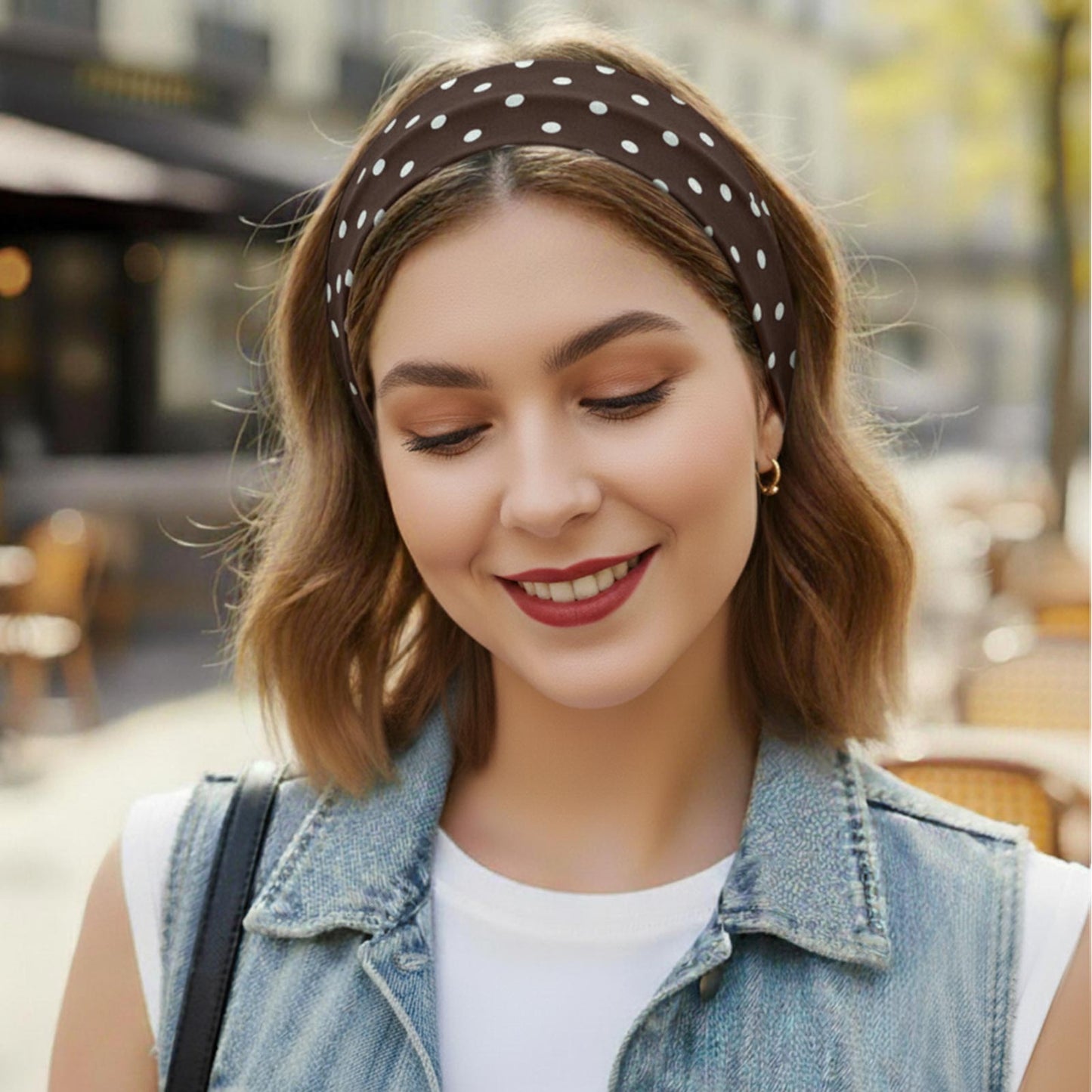 Bandeau Large à Pois Julia en Coton Marron