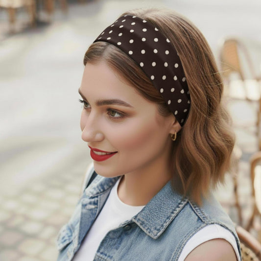 Bandeau Large à Pois Julia en Coton Marron