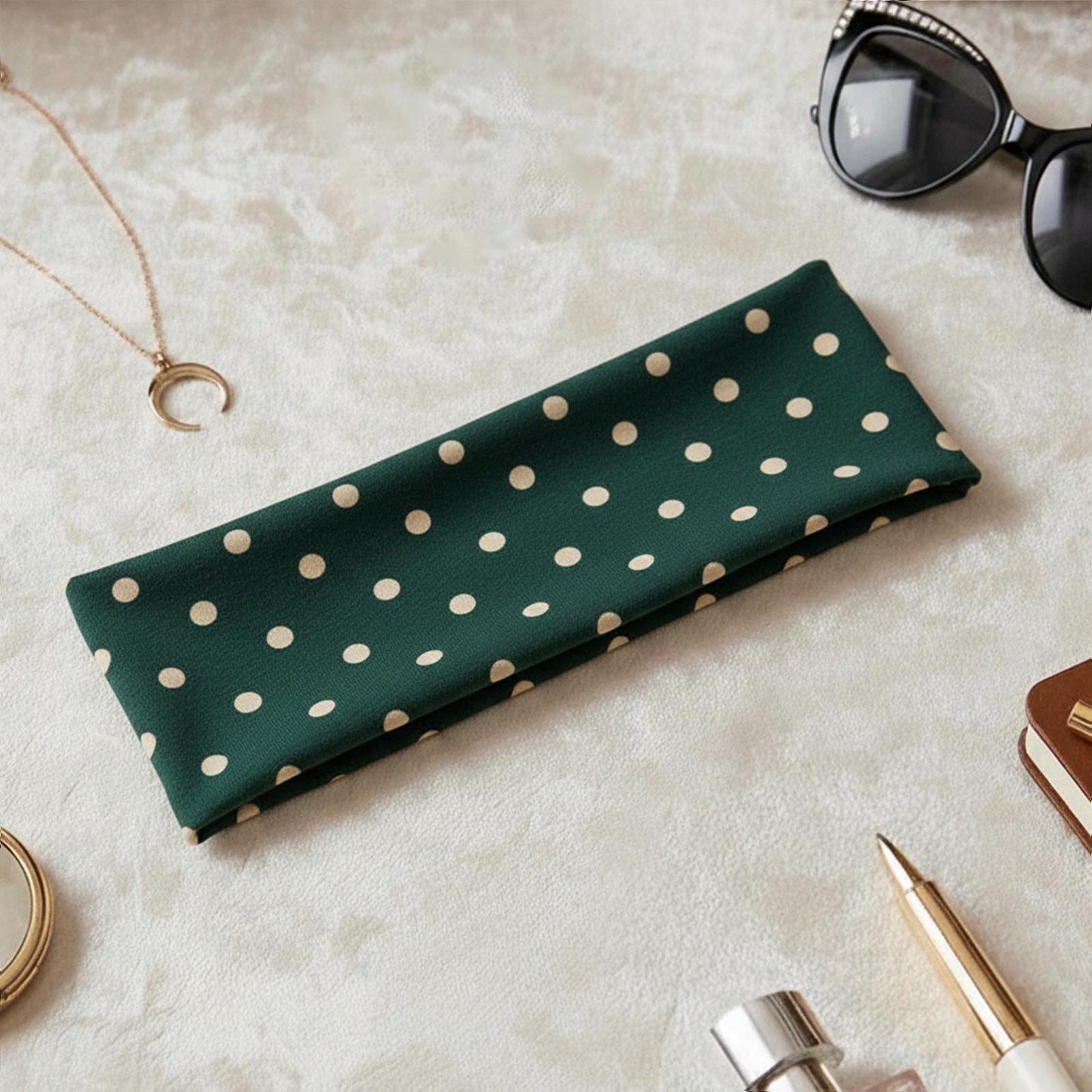 Bandeau Large à Pois Julia en Coton Vert