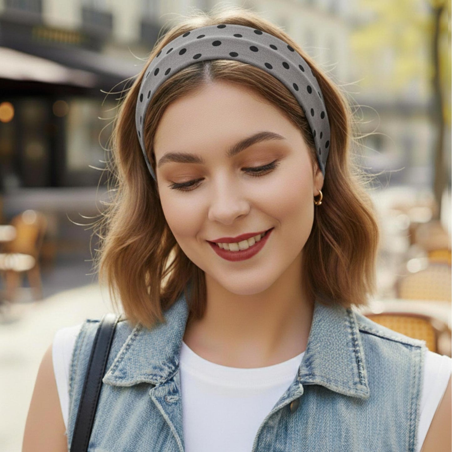 Bandeau Large à Pois Julia en Coton Gris