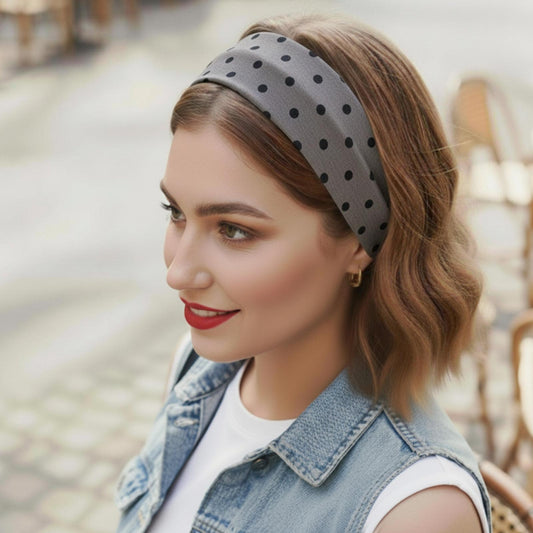 Bandeau Large à Pois Julia en Coton Gris