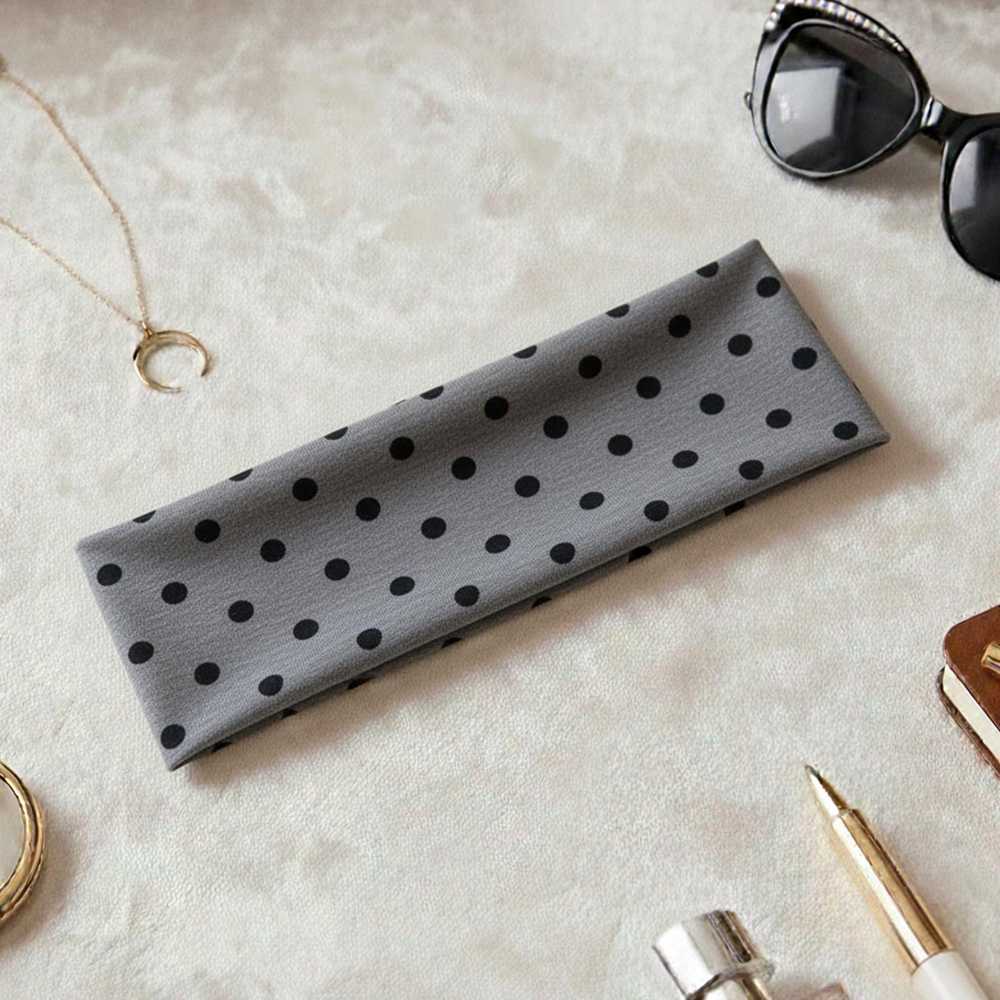 Bandeau Large à Pois Julia en Coton Gris
