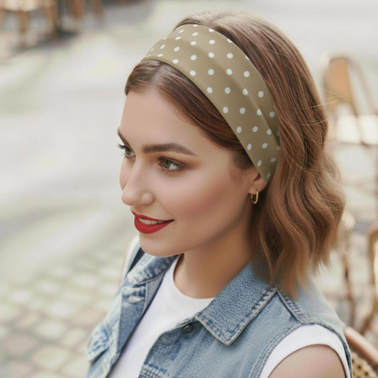 Bandeau Large à Pois Julia en Coton Kaki