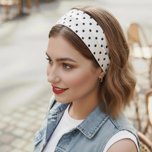Bandeau Large à Pois Julia en Coton Blanc