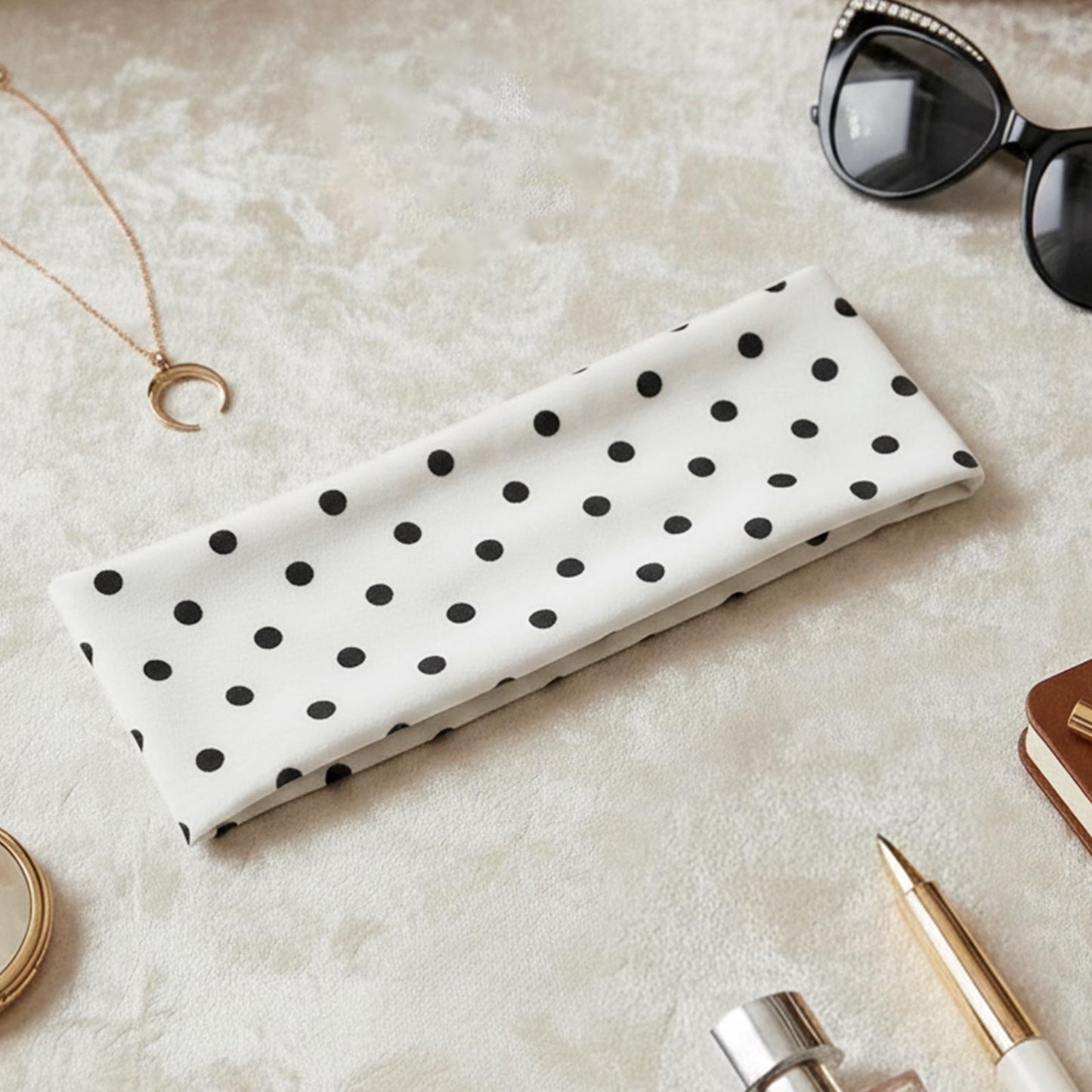 Bandeau Large à Pois Julia en Coton Blanc