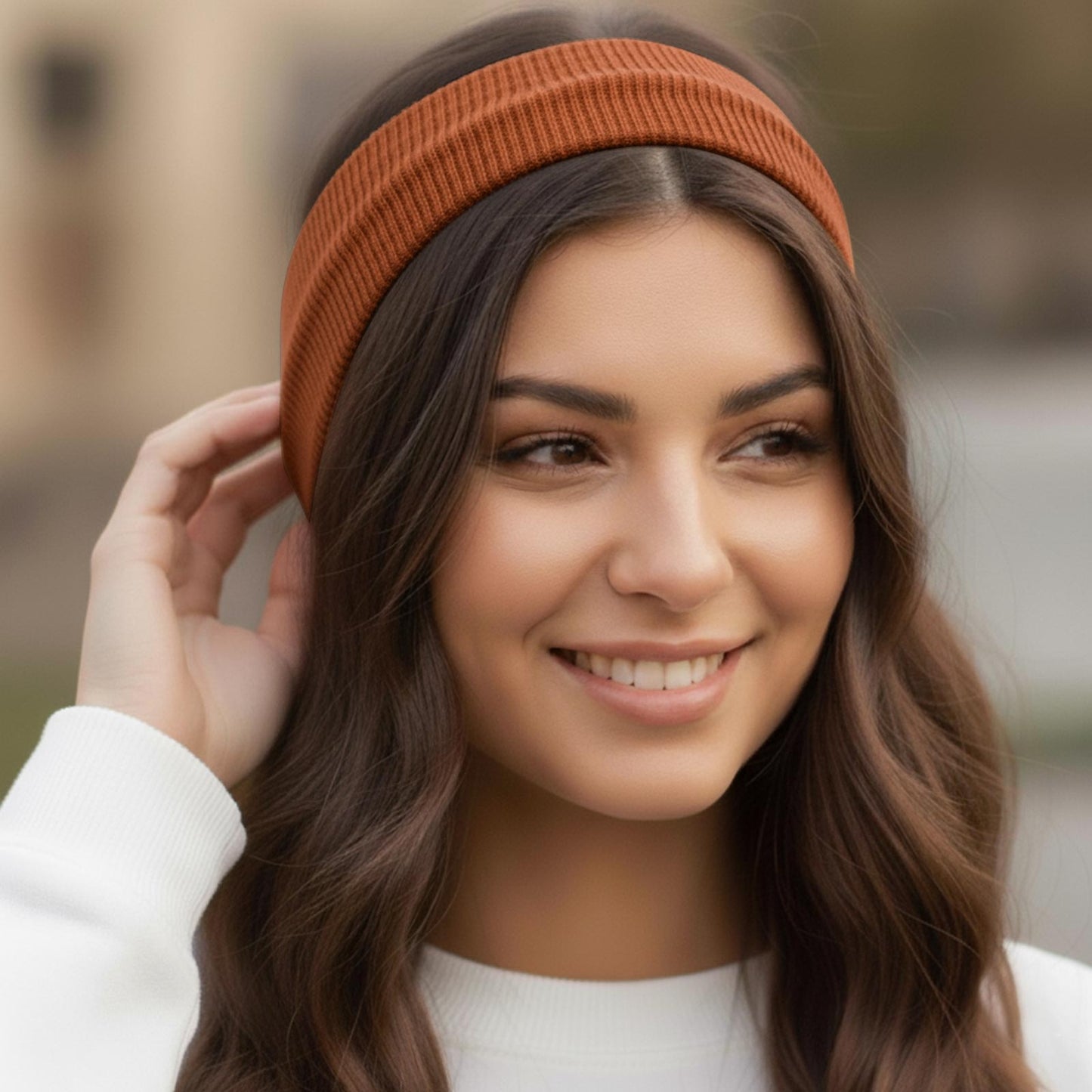 Bandeau Large Côtelé Mila en Coton Marron