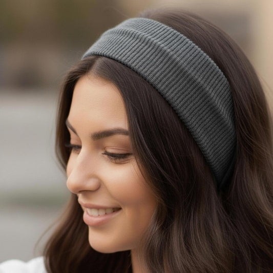 Bandeau Large Côtelé Mila en Coton Gris Foncé