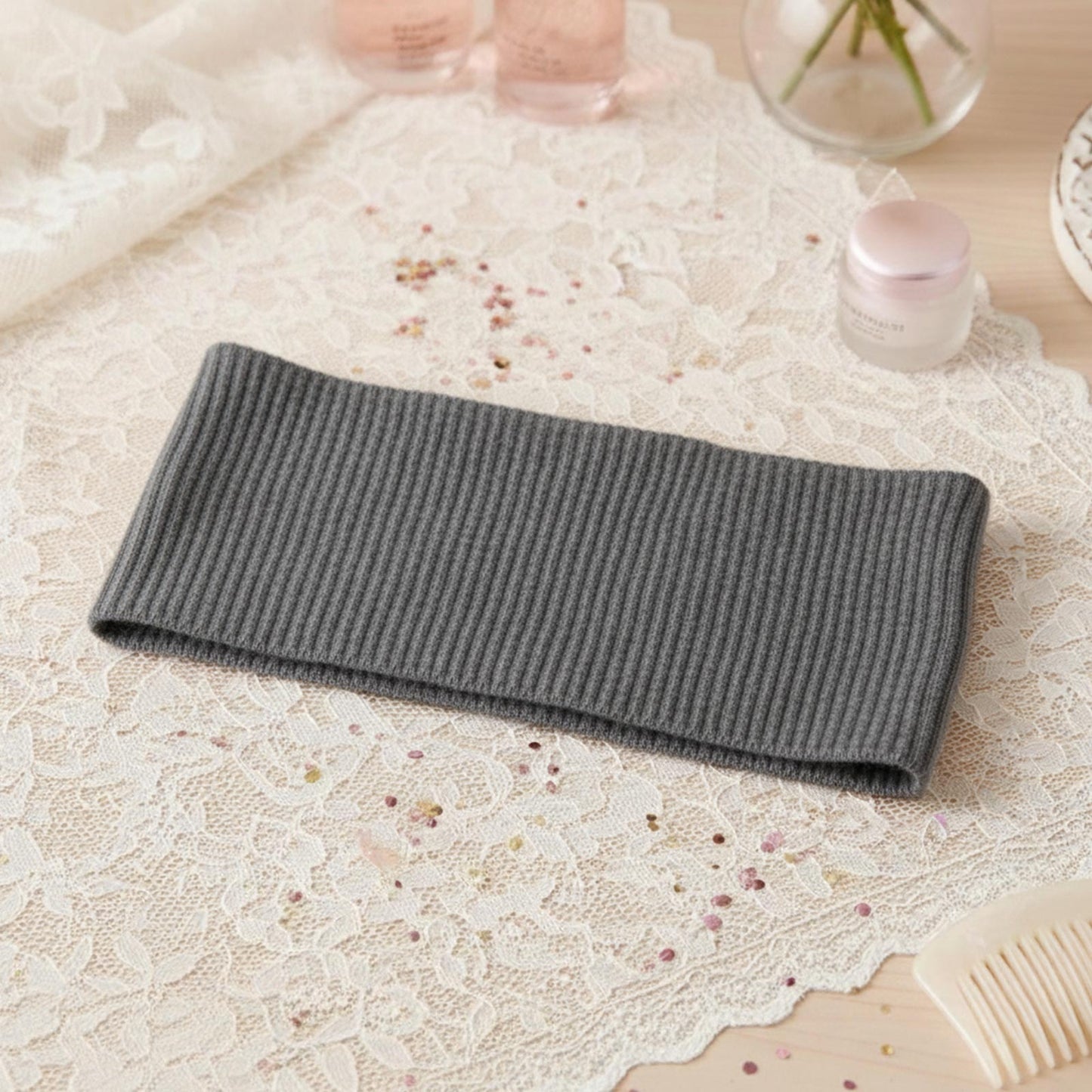 Bandeau Large Côtelé Mila en Coton Gris Foncé