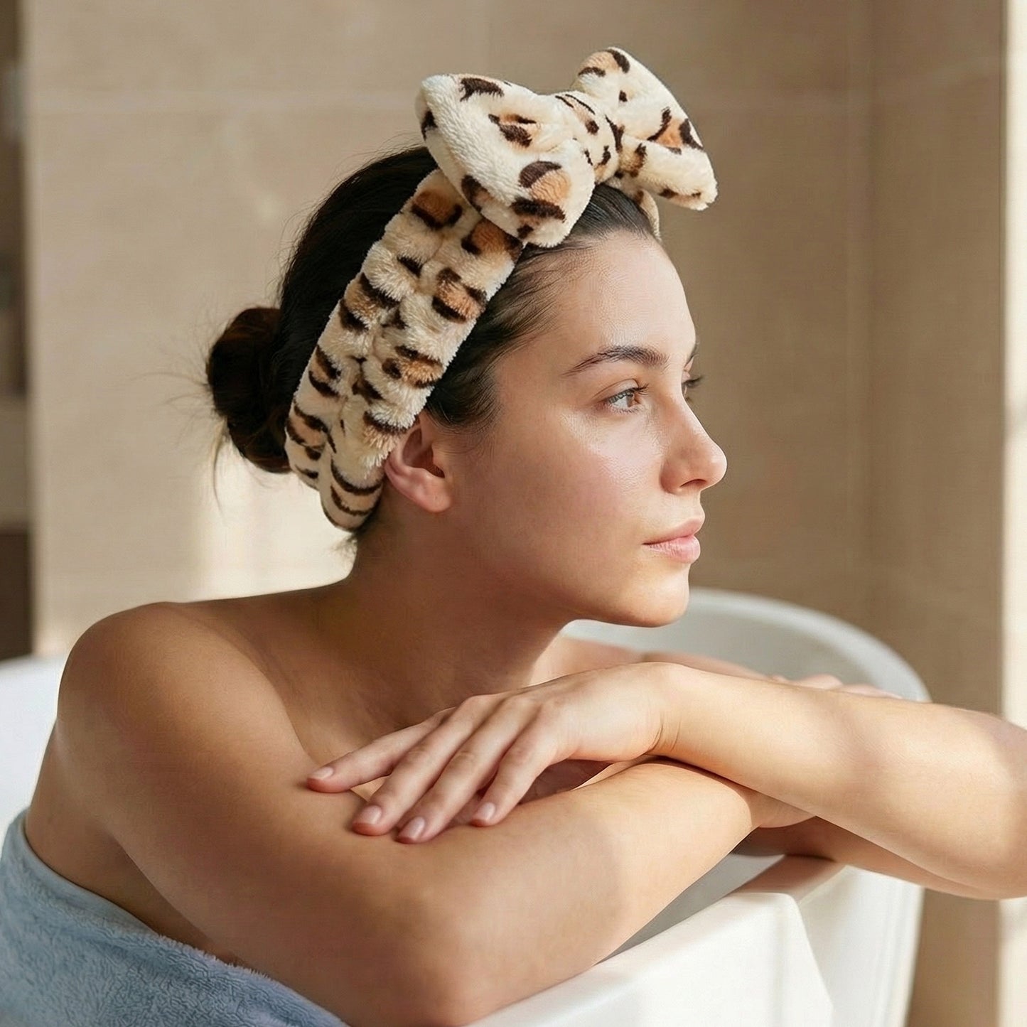 Bandeau Spa en Polaire Léopard Felicity Amande
