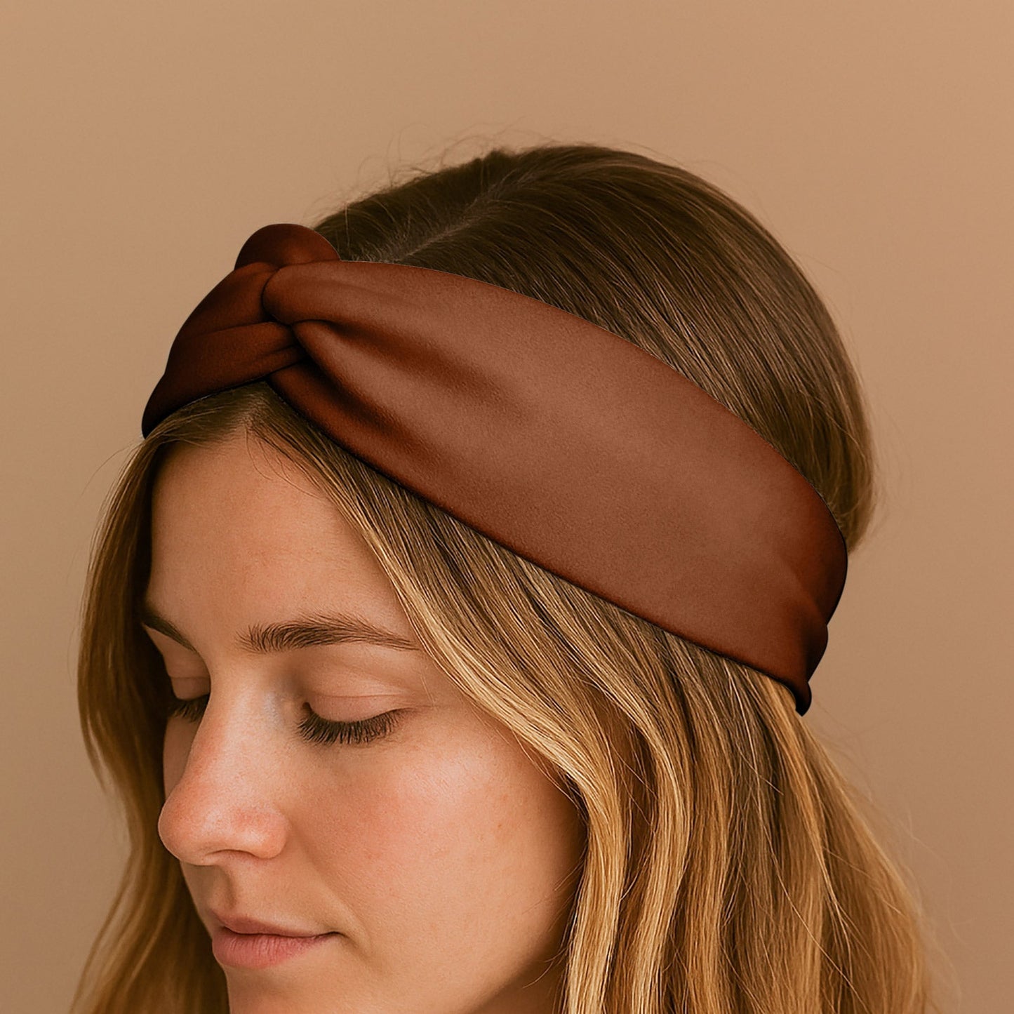 Bandeau Croisé en Jersey Soyeux Marron