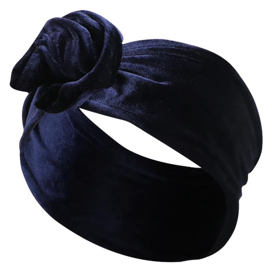 Bandeau Style Turban Harriet en Velours Bleu Marine