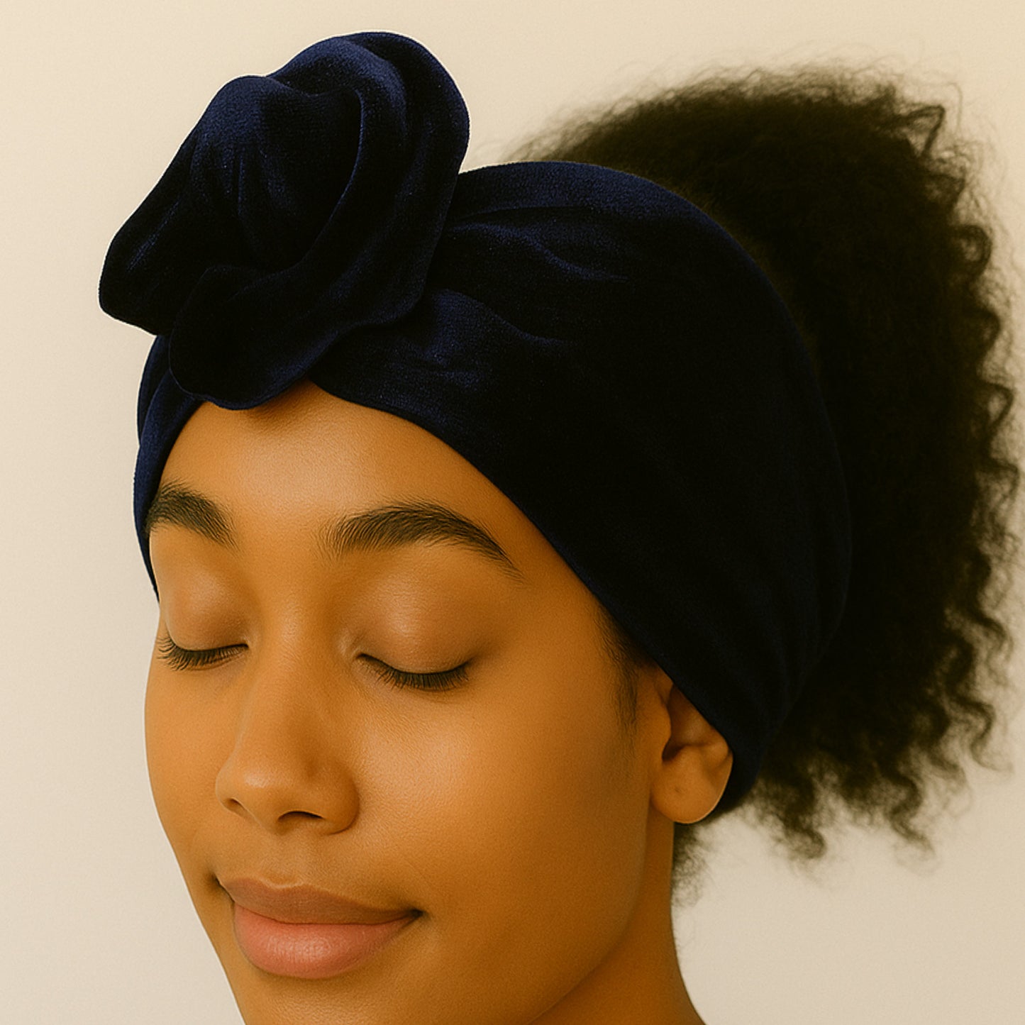 Bandeau Style Turban pour Cheveux Casual en Velours Uni Moderne Bleu Marine