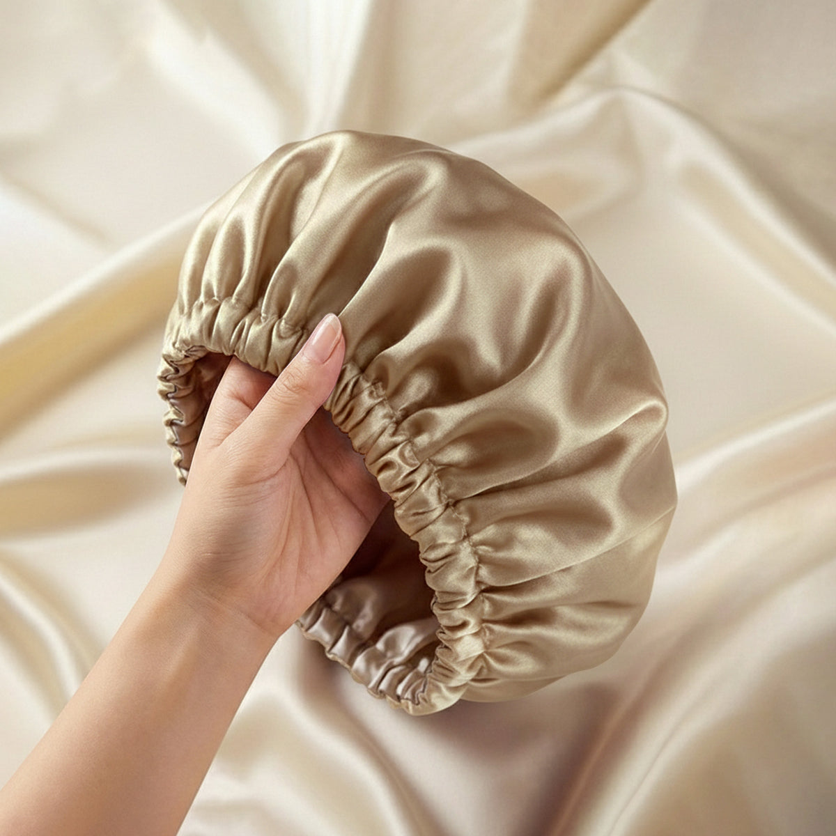 Bonnet de Nuit en Satin Ajustable Champagne avec Doublure