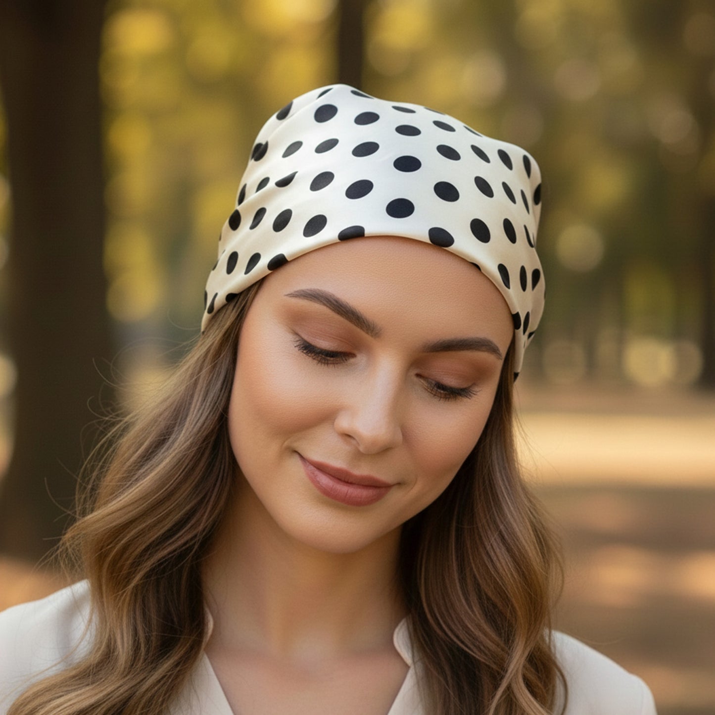 Foulard carré toucher soie Ébène à pois vintage - 70 x 70 cm