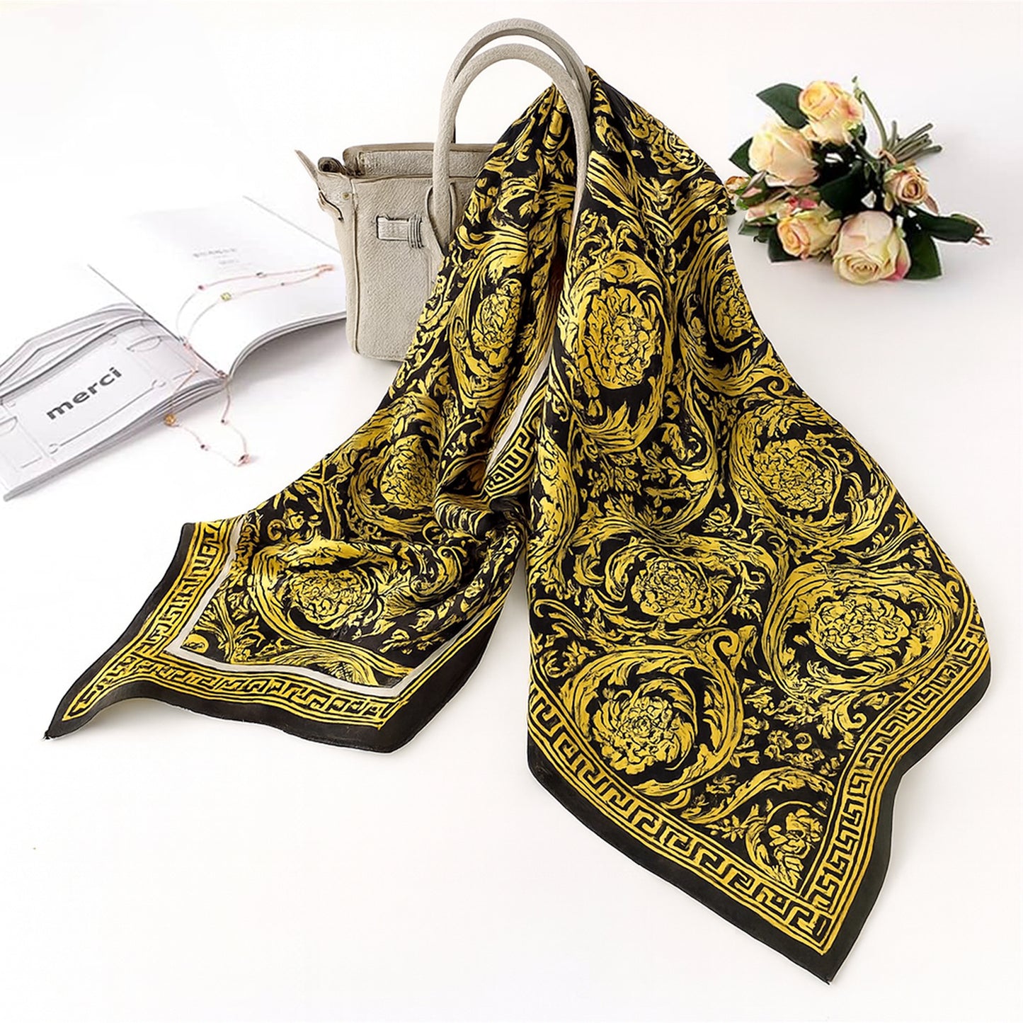 Foulard carré toucher soie Lux Barocco 90x90cm