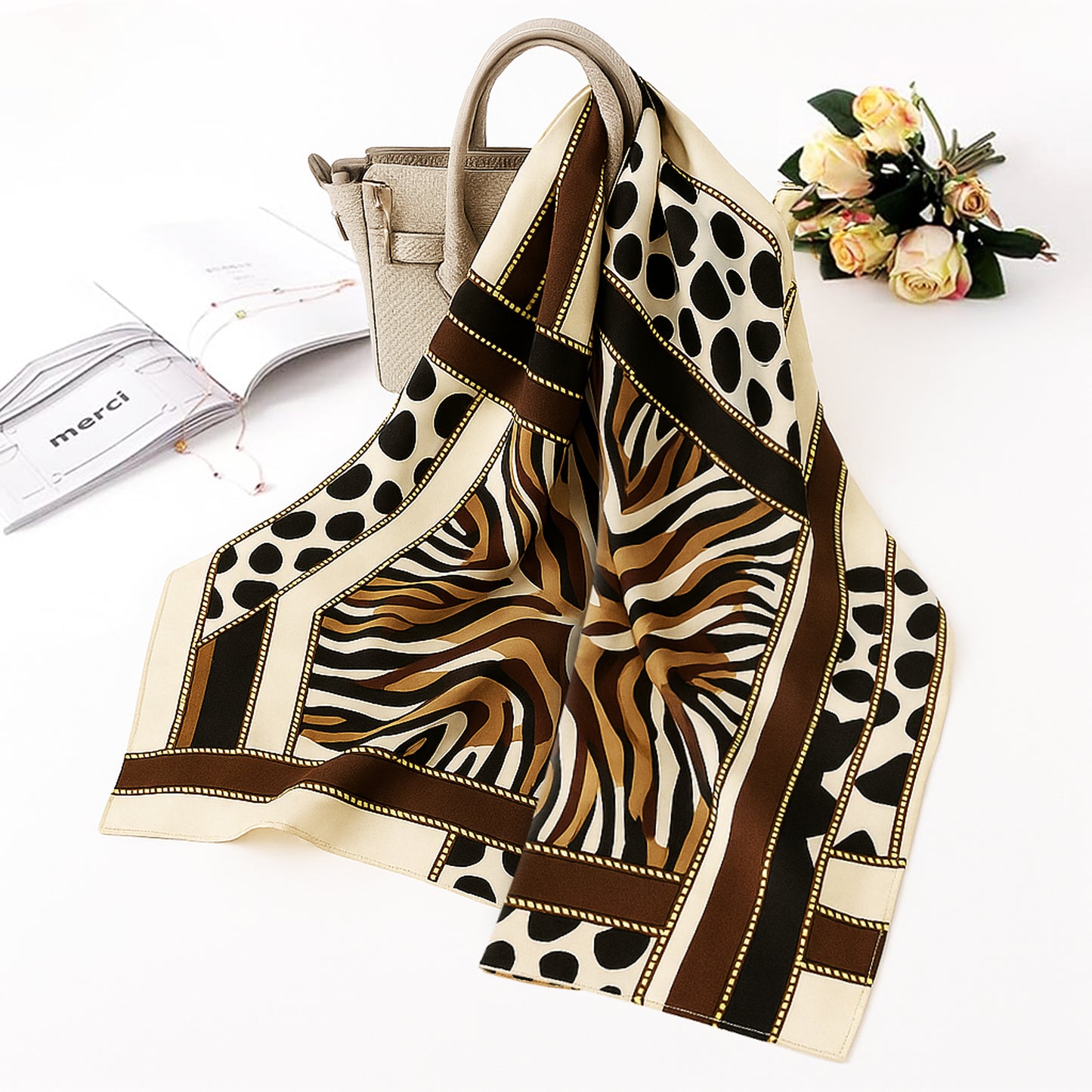 Foulard carré toucher soie Terre Sauvage 70x70cm
