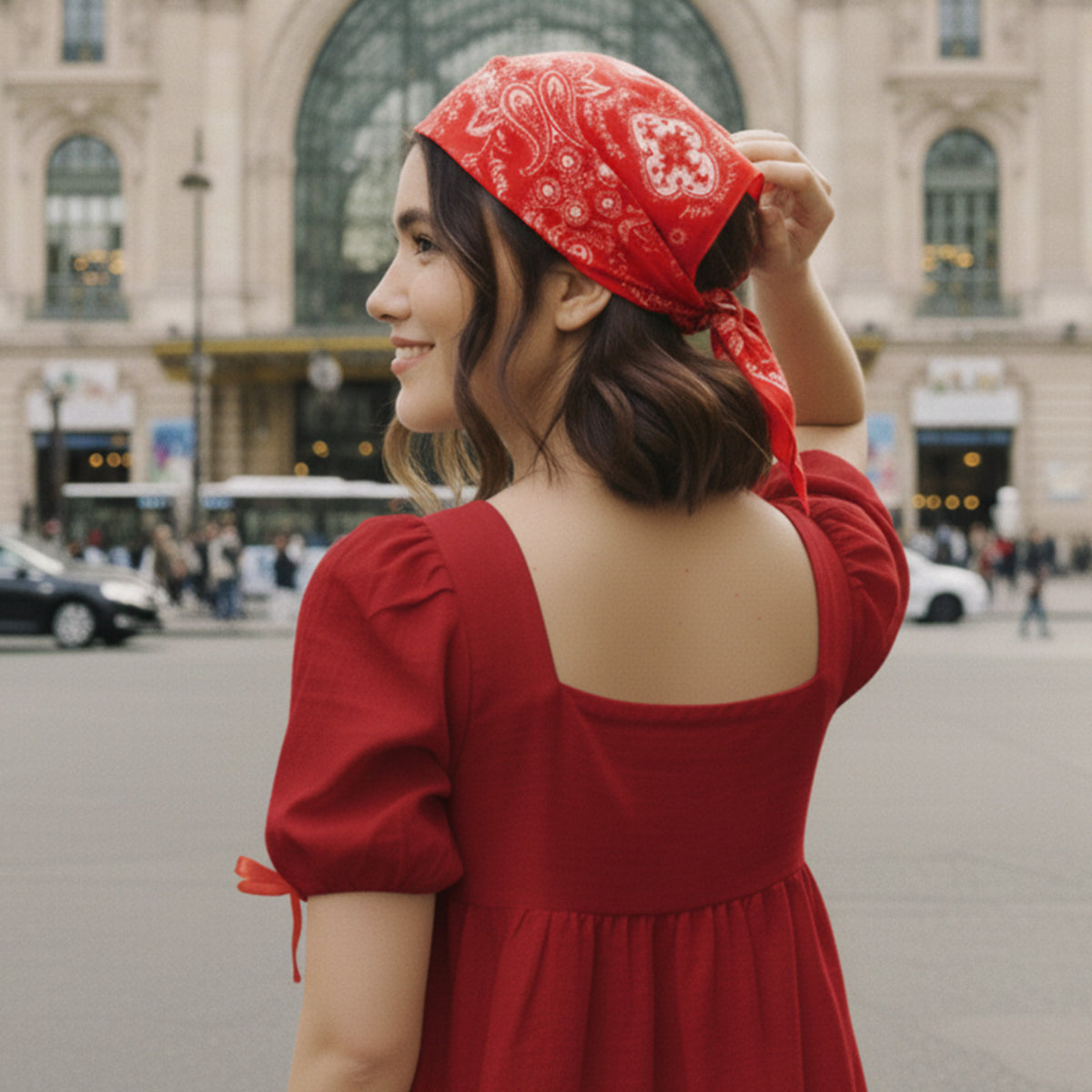 Foulard Bandana soie Crimson Vibes 70x70cm