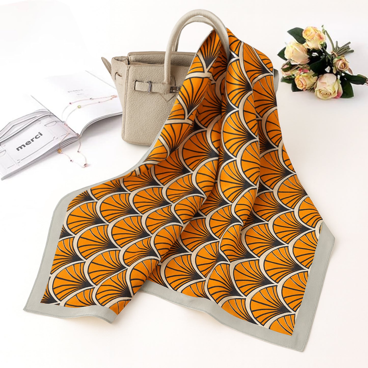 Foulard carré toucher soie Korean Mustard 70x70cm