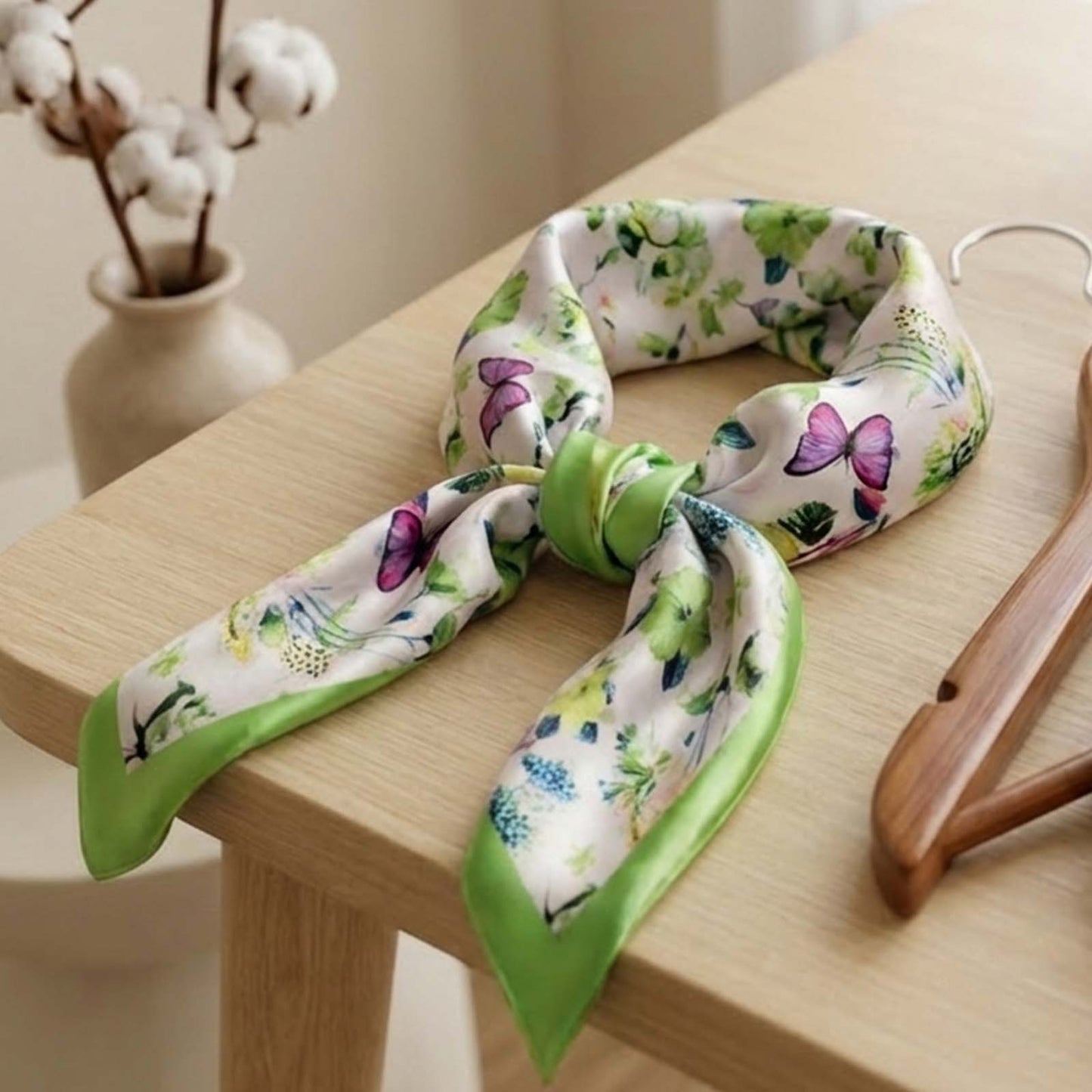 Foulard carré toucher soie Prairie Fleurie - 70 x 70 cm