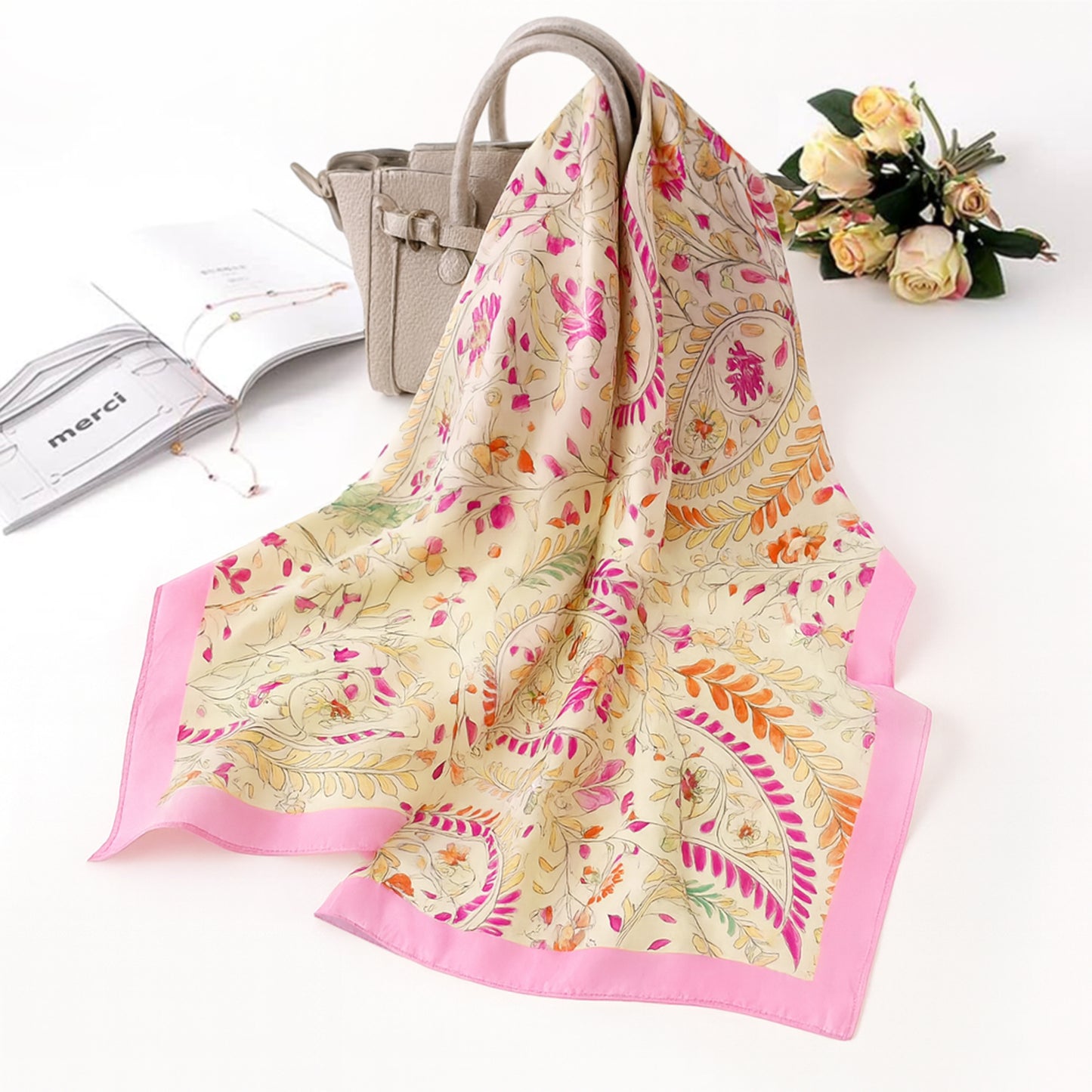 Foulard carré toucher soie Jardin Persan 70x70cm