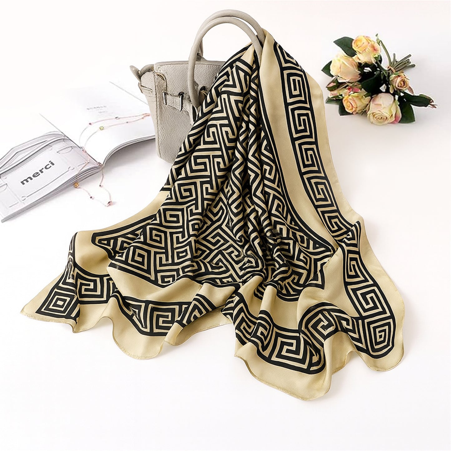Foulard carré toucher soie White Santorini 70x70cm