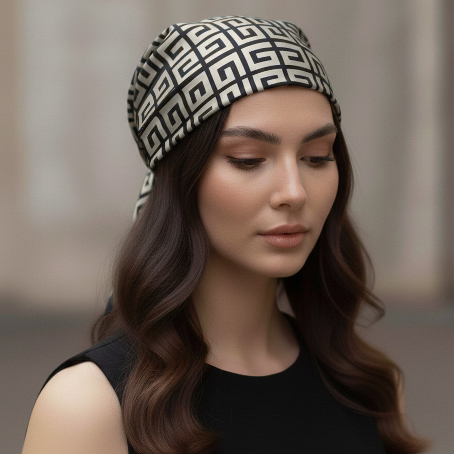 Foulard carré Beige Stone Méandros 70x70cm