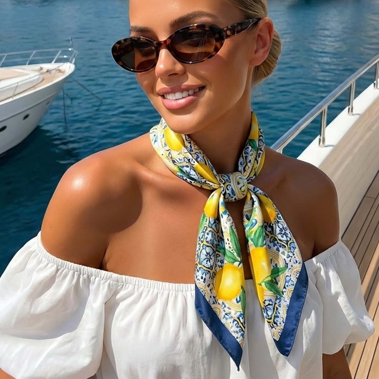 Foulard carré toucher soie Lemon Dolce Vita 70x70cm