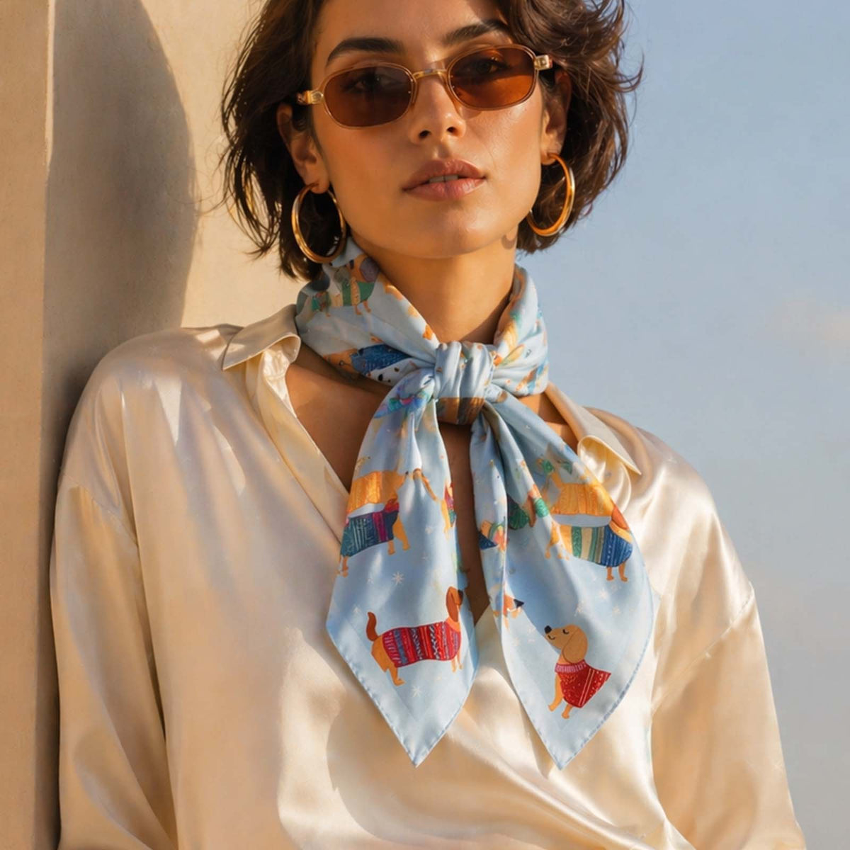 Foulard carré toucher soie Parade Canine 70x70cm