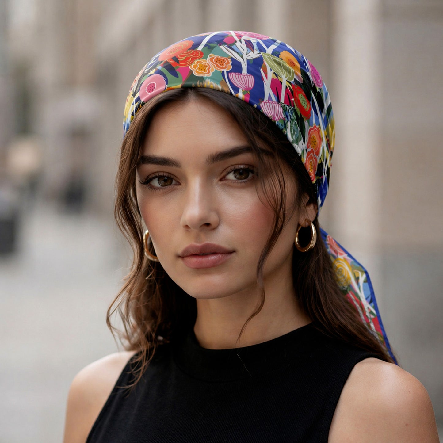Foulard carré toucher soie Jardin Chromatique 70x70cm