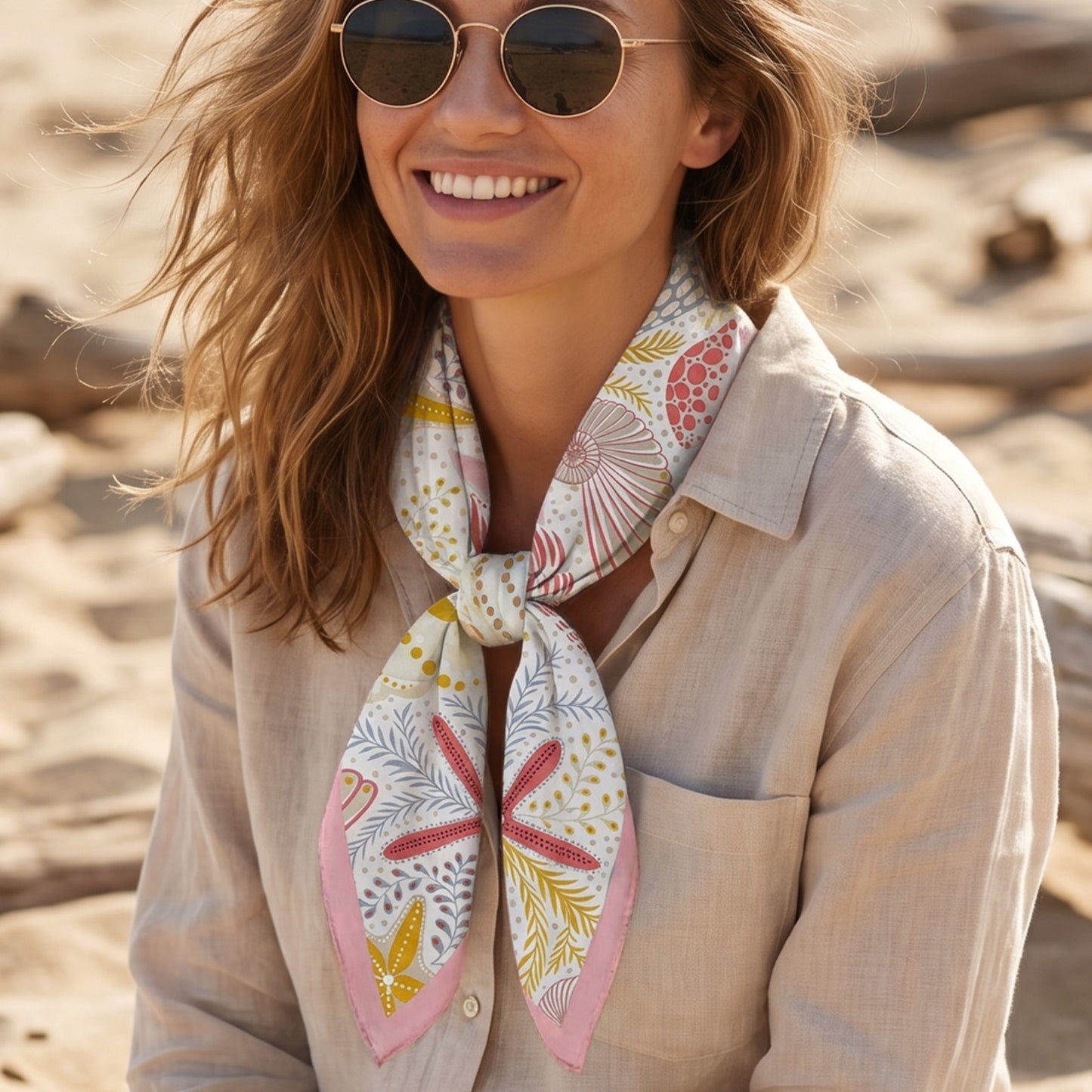 Foulard carré toucher soie Positano Blush 70x70cm