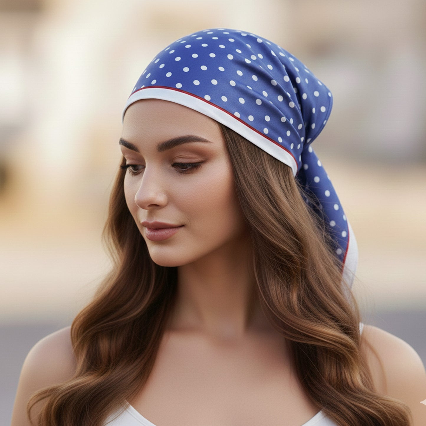 Foulard carré toucher soie Riviera Navy - 70 x 70 cm