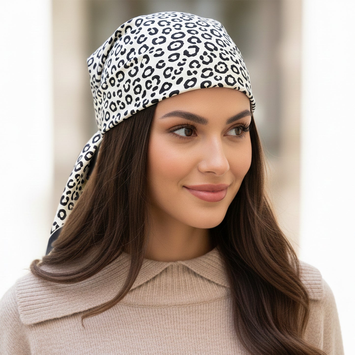 Foulard carré toucher soie Safari Ivory - 70 x 70 cm