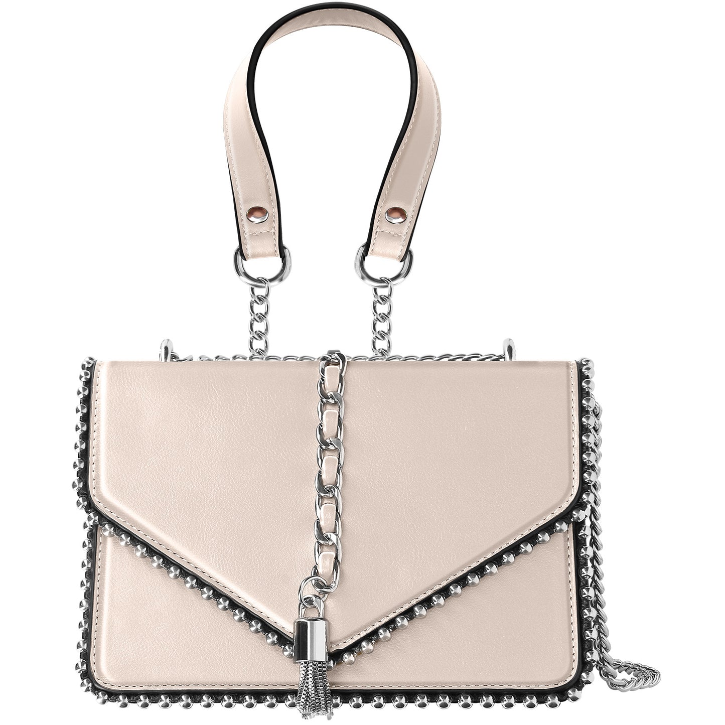 Sac à Main Clouté à Anse en Chaîne Métallique Le Petit Flâneur Beige