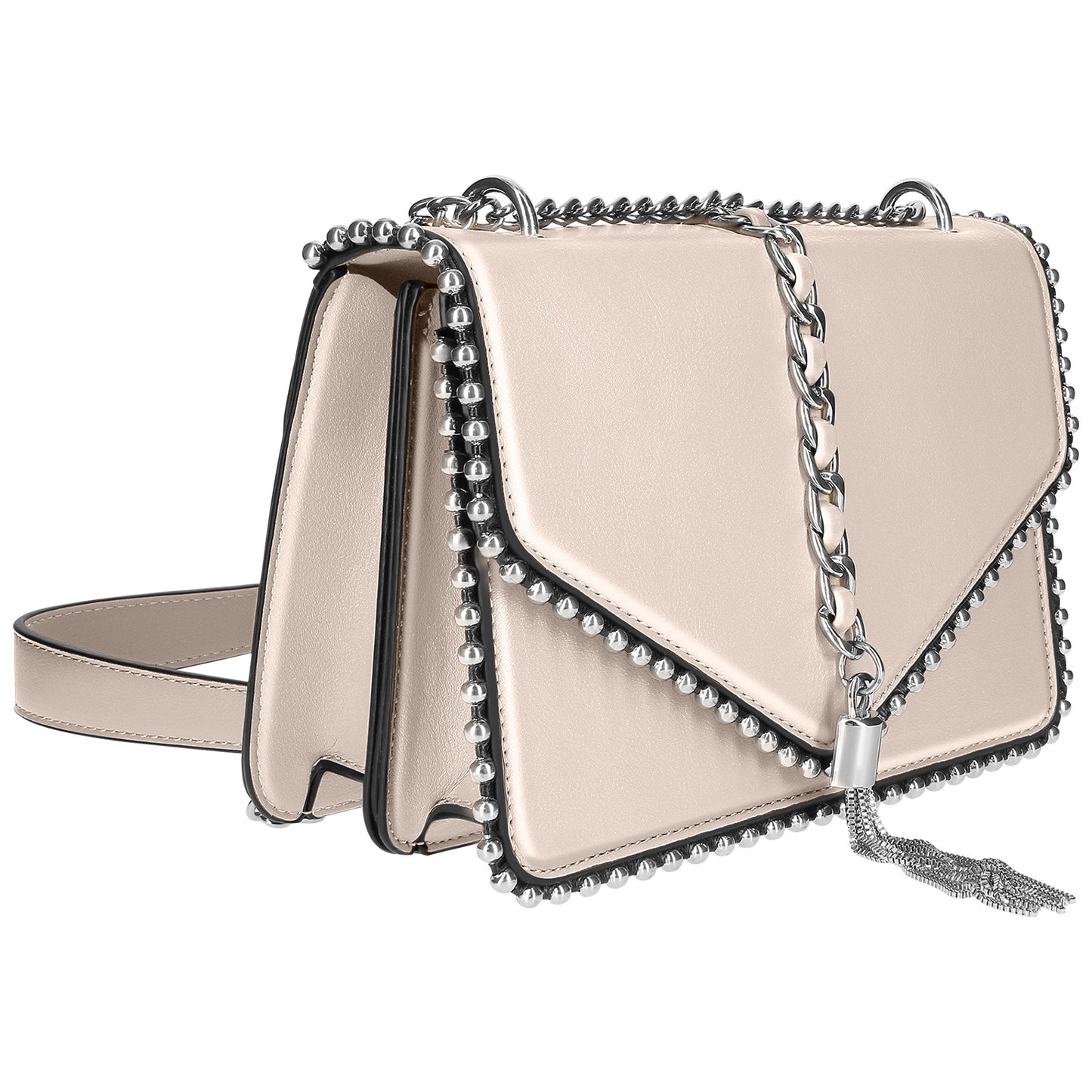 Sac à Main Clouté à Anse en Chaîne Métallique Le Petit Flâneur Beige