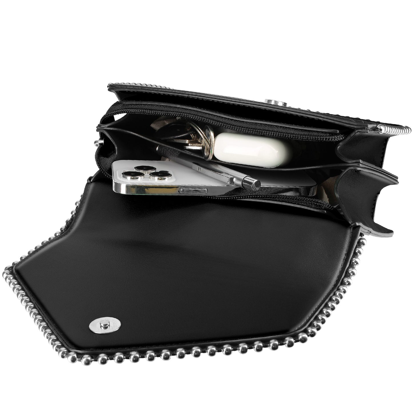 Sac à Main Clouté à Anse en Chaîne Métallique Le Petit Flâneur Noir