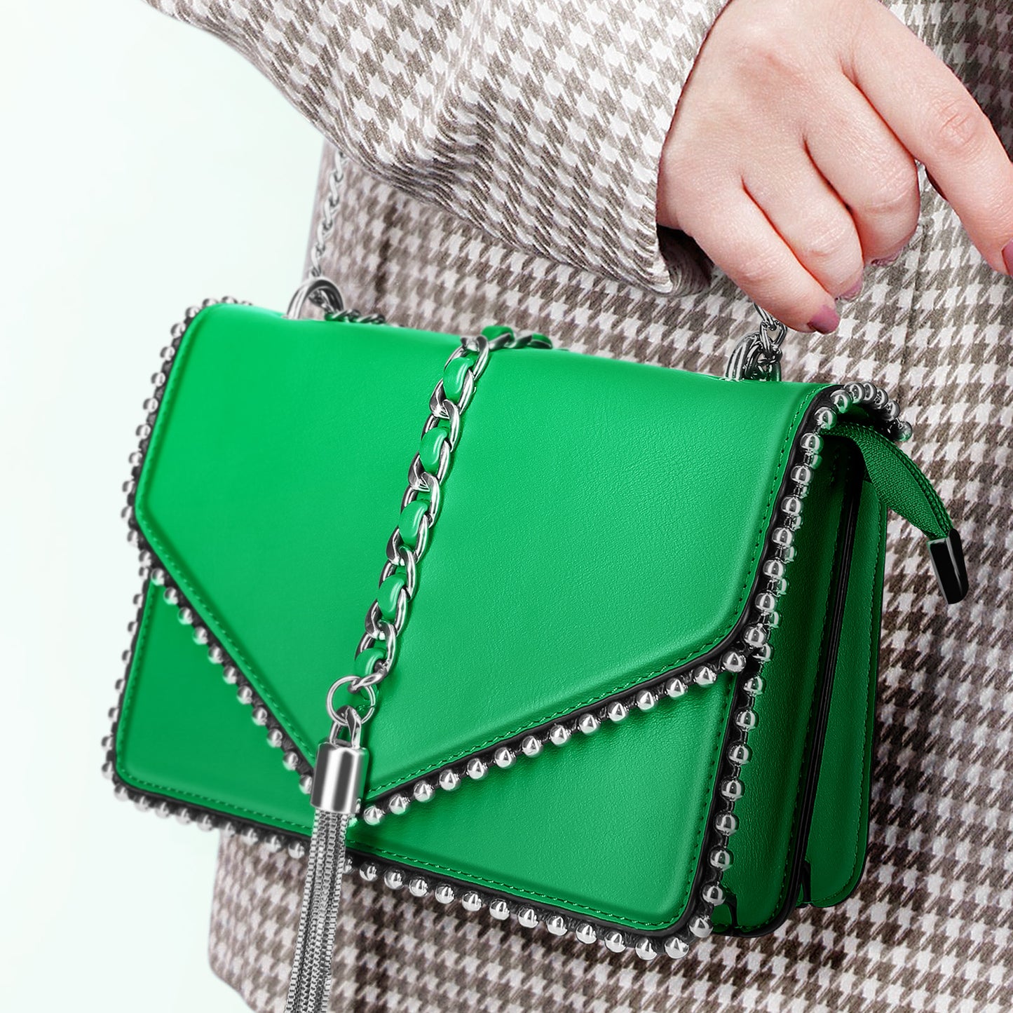 Sac à Main Clouté à Anse en Chaîne Métallique Le Petit Flâneur Vert