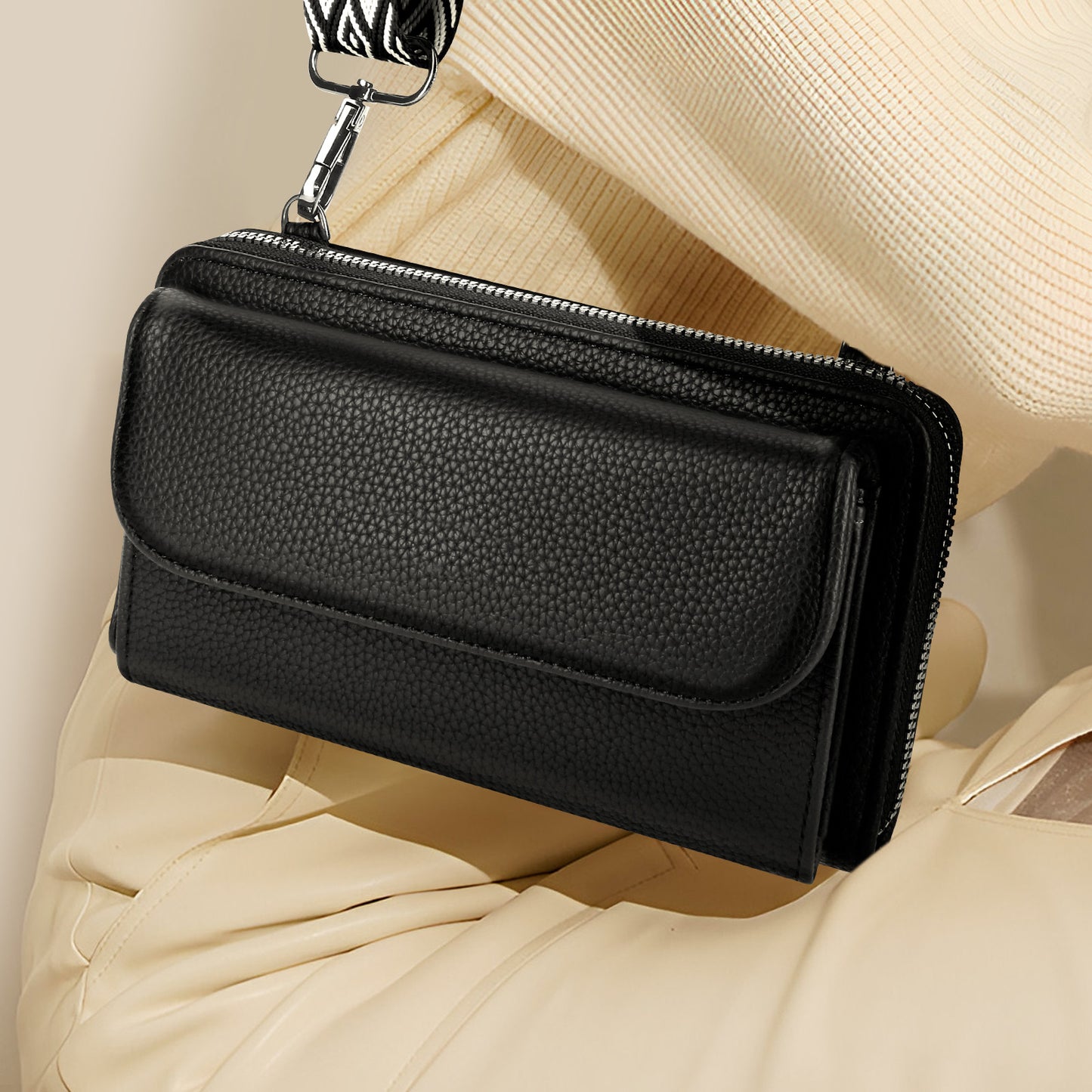 Sac Portefeuille Bandoulière en Cuir Salomé Noir