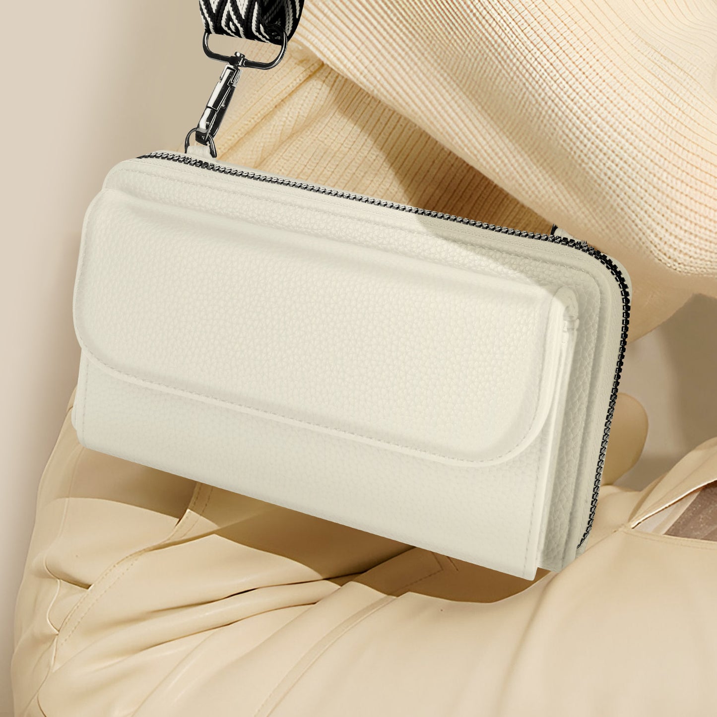 Sac Portefeuille Bandoulière en Cuir Alizée Blanc