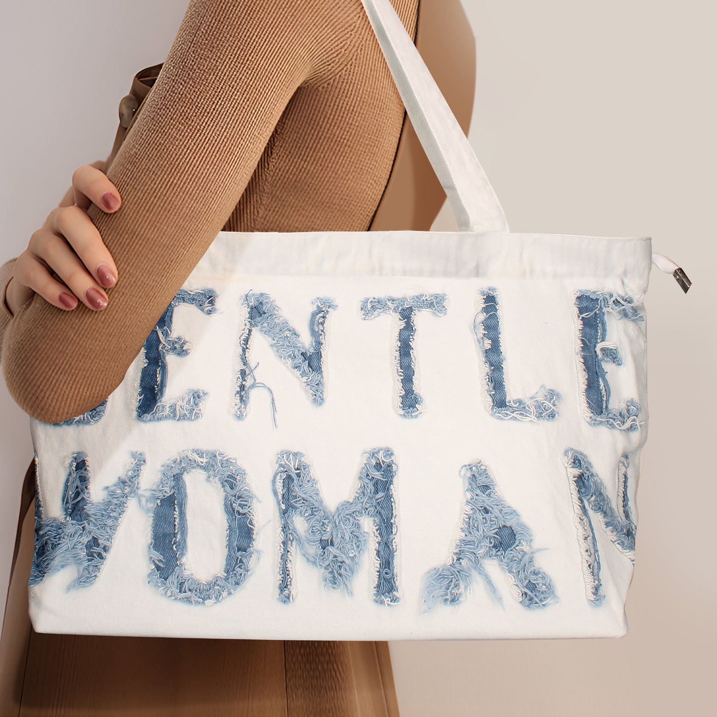 Sac à Main Cabas GENTLE WOMAN en Denim Blanc