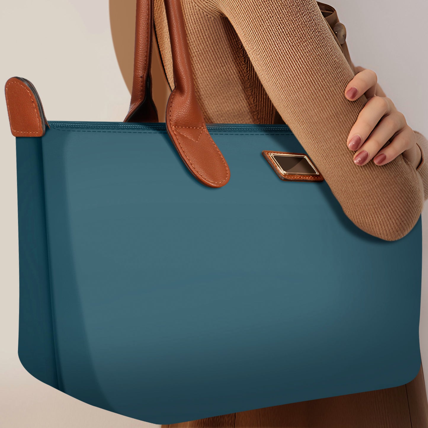 Sac à Main Shopper Maxi en Tissu Lisse Flanéria Beige