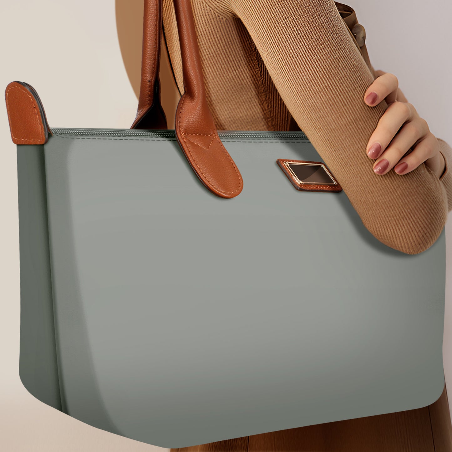Sac à Main Shopper Maxi en Tissu Lisse Flanéria Gris Clair