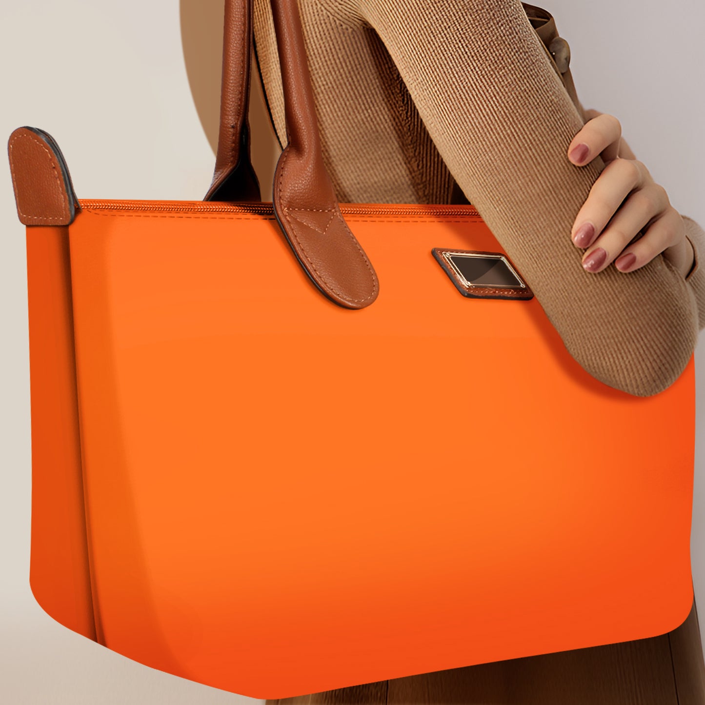 Sac à Main Shopper Maxi en Tissu Lisse Flanéria Orange