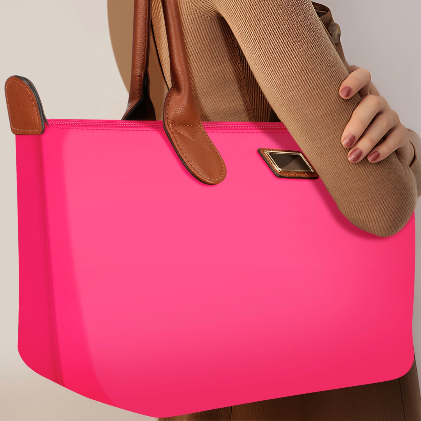 Sac à Main Shopper Maxi en Tissu Lisse Flanéria Fuchsia