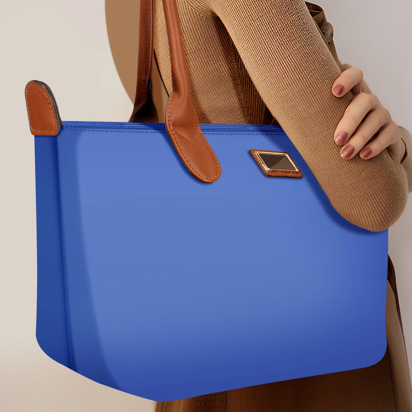 Sac à Main Shopper Medium en Tissu Lisse Flanéria Bleu