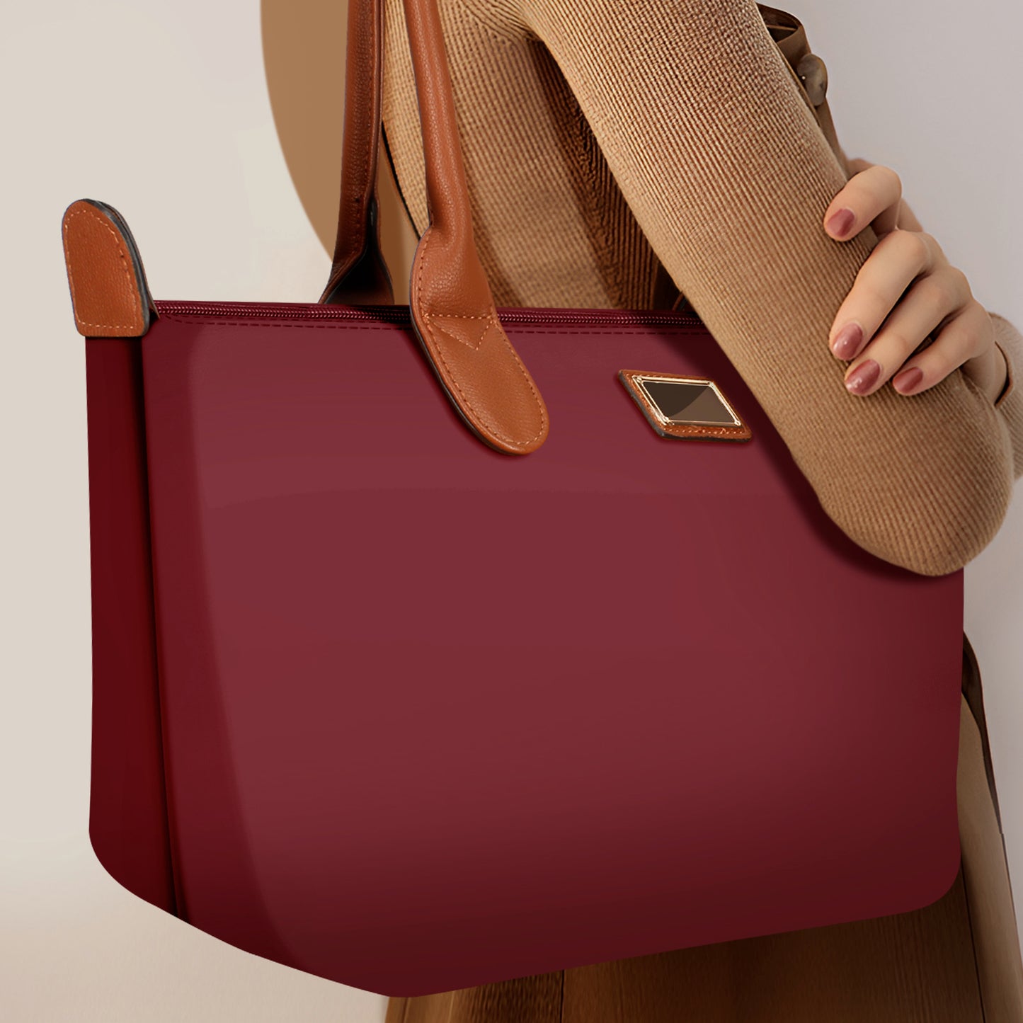 Sac à Main Shopper Medium en Tissu Lisse Flanéria Bordeaux