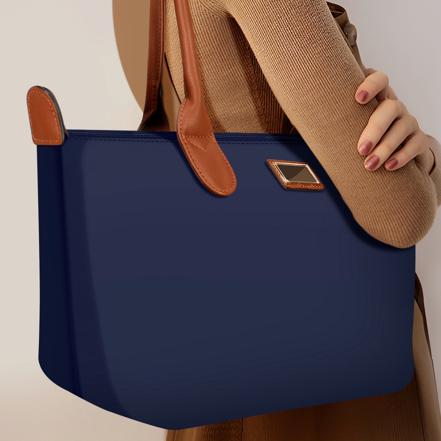 Sac à Main Shopper Medium en Tissu Lisse Flanéria Bleu Marine
